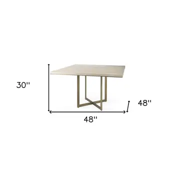 Modern Square Wood and Gold Dining Table