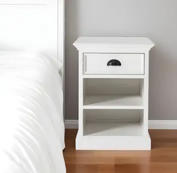 24" White Solid Wood Distressed One Drawer Nightstand