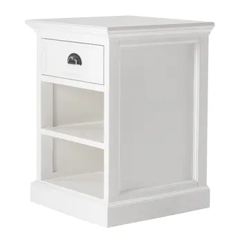 24" White Solid Wood Distressed One Drawer Nightstand
