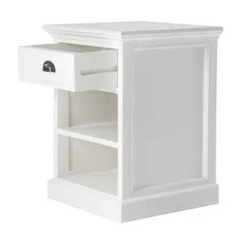 24" White Solid Wood Distressed One Drawer Nightstand