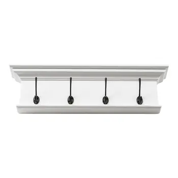 28" Classic White Wood Four Hook Hanging Coat Rack