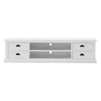 71" White Solid Wood Enclosed and Open Storage TV Stand