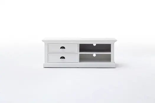 47" White Solid Wood Drawers and Open Shelving Entertainment Center
