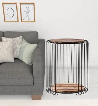 24" Modern Black and Rustic Brown Round End Table