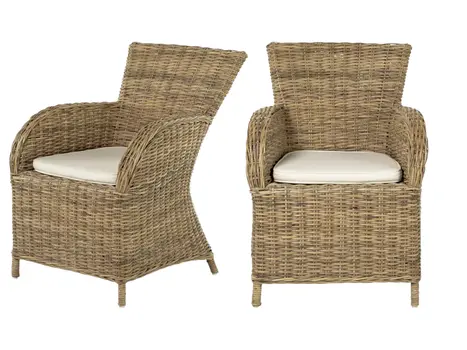 Set of Two Cream and Tan Dining Arm Chairs