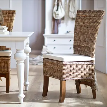 Set of Two Cream and Natural Dining Parsons Chairs