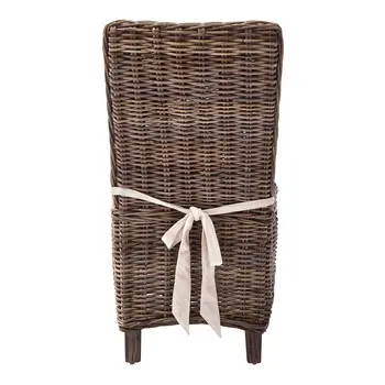 Set of Two Cream And Brown Rattan Dining Parsons Chairs