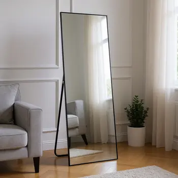 71" Black Metal Freestanding and Wall Mount Accent Mirror