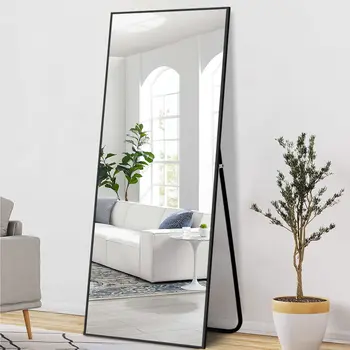 71" Black Metal Freestanding and Wall Mount Accent Mirror