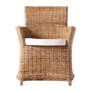 Set of Two Cream And Natural Rattan Dining Arm Chairs