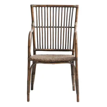 Set of Two Natural Rattan Slat Back Dining Arm Chairs