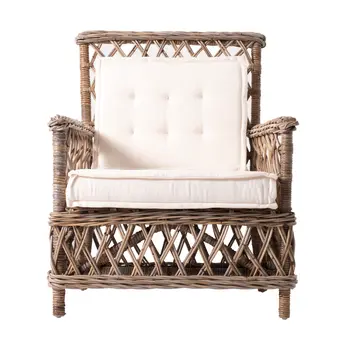 Set of Two Cream and Natural Cross Back Dining Arm Chairs