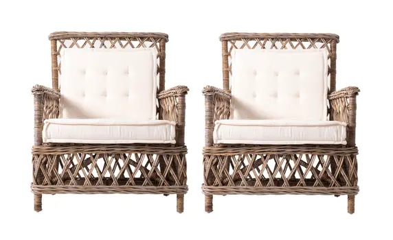 Set of Two Cream and Natural Cross Back Dining Arm Chairs