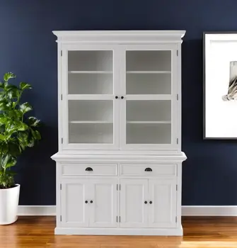 57" White Solid Wood Frame Dining Hutch With Twelve Shelves And Two Drawers