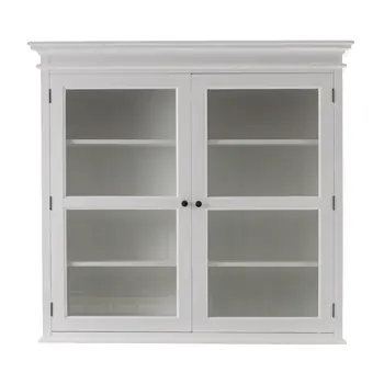 57" White Solid Wood Frame Dining Hutch With Twelve Shelves And Two Drawers