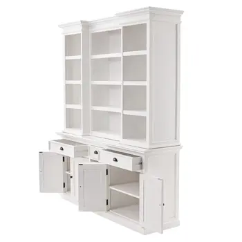 71" White Dining Hutch With Twelve Shelves And Three Drawers