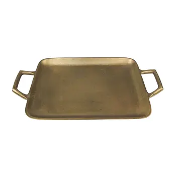 16" Gold Rustic Metal Tray With Handles