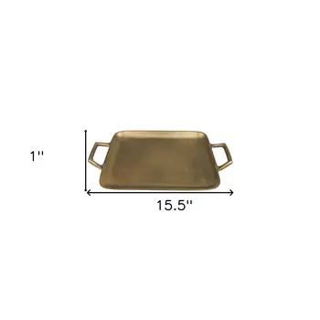 16" Gold Rustic Metal Tray With Handles