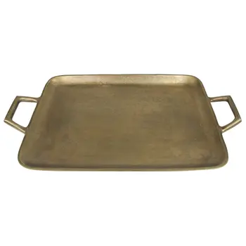 19" Gold Rustic Metal Serving Tray With Handles