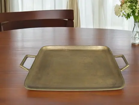 19" Gold Rustic Metal Serving Tray With Handles