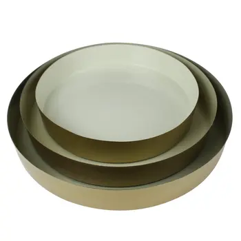 Set of Three Gold And Beige Round Metal Handmade Serving Trays