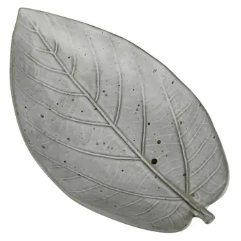 6" Gray Begonia Leaf Ceramic Handmade Serving Tray