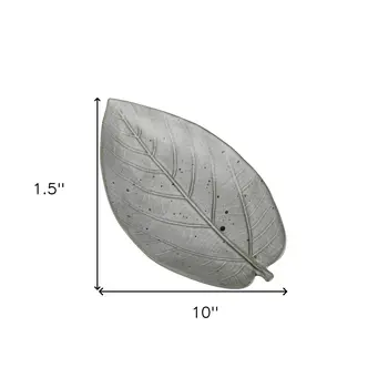6" Gray Begonia Leaf Ceramic Handmade Serving Tray