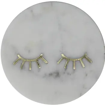 6" Gold And White Round Marble Inlaid Eyelashes Serving Tray