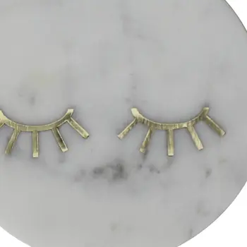 6" Gold And White Round Marble Inlaid Eyelashes Serving Tray