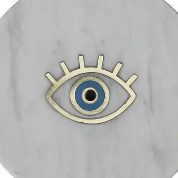 6" Gold And White Round Marble Inlaid Eye Serving Tray