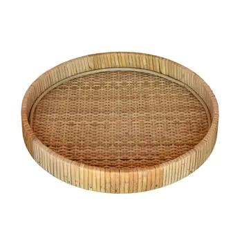 12" Natural Round Bamboo Handmade Serving Tray