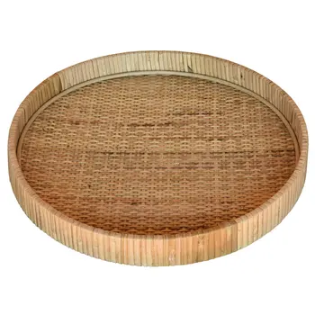 14" Natural Round Bamboo Handmade Serving Tray