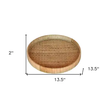 14" Natural Round Bamboo Handmade Serving Tray