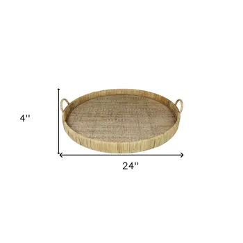 24" Natural Round Bamboo Handmade Serving Tray With Handles