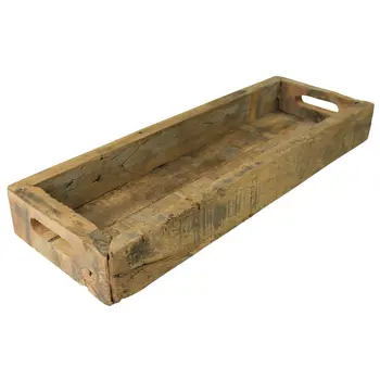24" Natural Reclaimed Wood Rustic Narrow Serving Tray With Handles