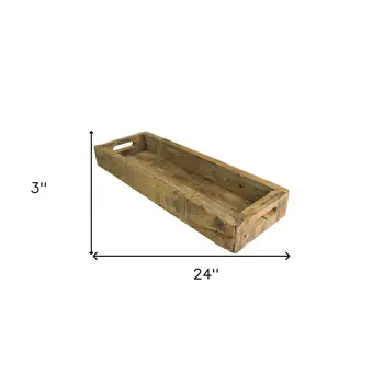 24" Natural Reclaimed Wood Rustic Narrow Serving Tray With Handles