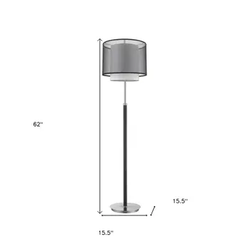 62" Floor Lamp With Black And White Fabric Drum Shade