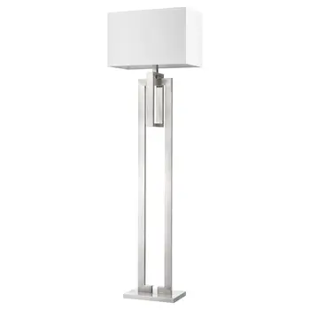 64" Nickel Traditional Shaped Floor Lamp With White Rectangular Shade