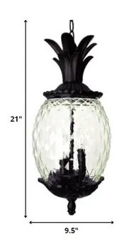 Clear and Black Three Light Pineapple Outdoor Hanging Pendent Light