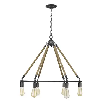 Brown and Black Six Light Metal Dimmable Chandelier