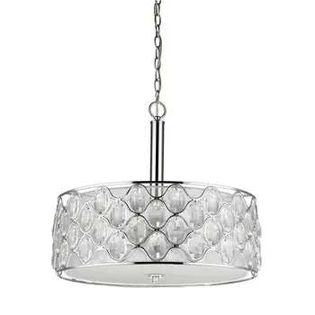 Isabella 4-Light Polished Nickel Drum Pendant With Crystal Accents