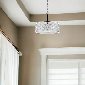 Isabella 4-Light Polished Nickel Drum Pendant With Crystal Accents