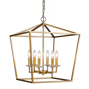 Kennedy 6-Light Antique Gold Foyer Pendant With Crystal Bobeches