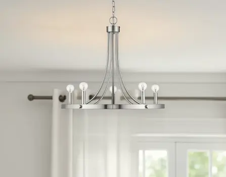 Silver Candle Style Five Light Metal Dimmable Chandelier