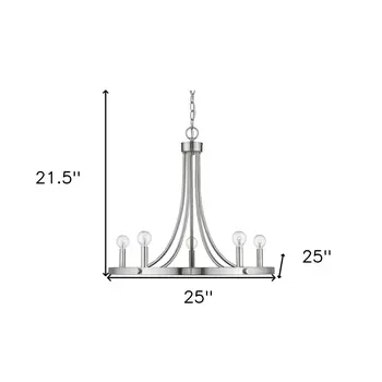 Silver Candle Style Five Light Metal Dimmable Chandelier