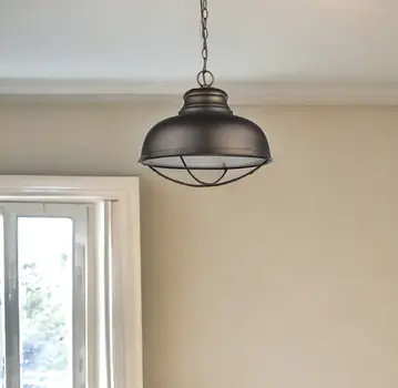 Ansen 1-Light Oil-Rubbed Bronze Pendant With Gloss White Interior Shade