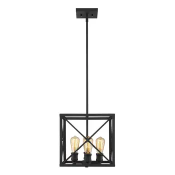 Brooklyn 4-Light Matte Black Pendant With Metal Framework Shade