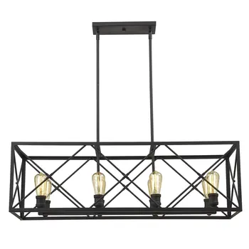 Brooklyn 8-Light Matte Black Island Pendant With Metal Framework Shade