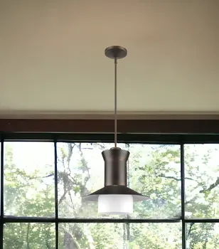 Greta 1-Light Oil-Rubbed Bronze Pendant With Gloss White Interior And Etched Glass Shade