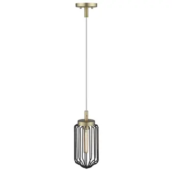 Gold and Black Metal Cage Pendant Hanging Light